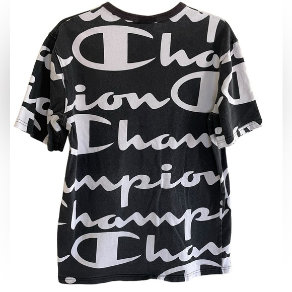 CHAMPION SIGNATURE BOXY CREWNECK TEE SHIRT Size L Black White Vintage Graphic - Picture 5 of 11